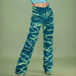 JADED LONDON NWT Green and Blue Printed Slouchy Fit Jeans